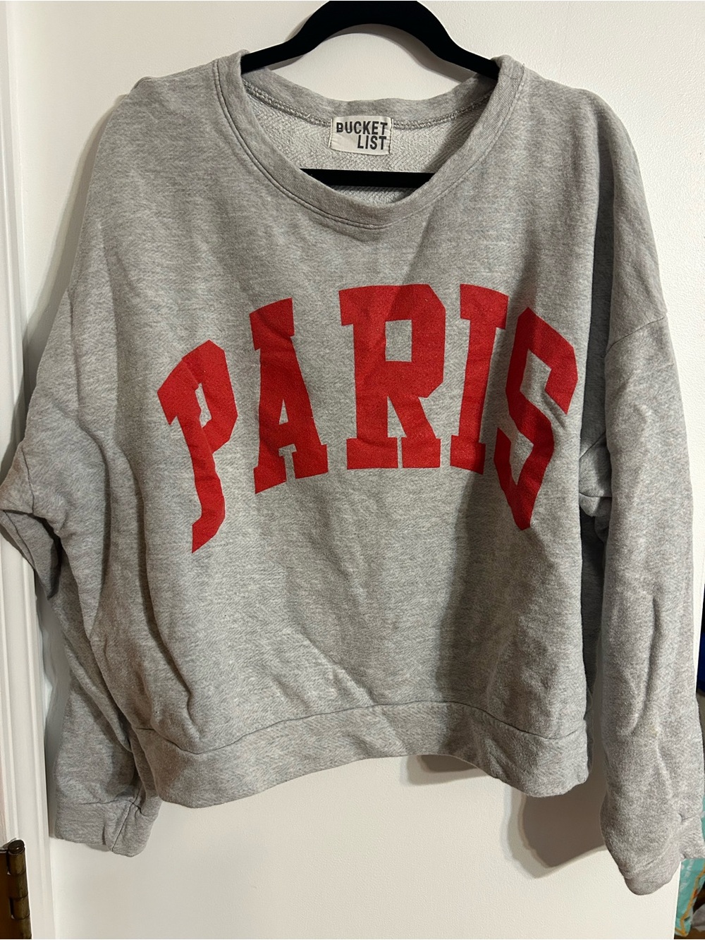 BUCKETLIST Gray Sweatshirt with Red PARIS Lettering